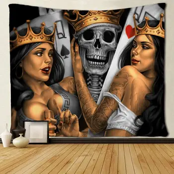 İskambil kartları Kral kafatası ve Kraliçe kadınlar komik halılar hippi sanat duvar asılı