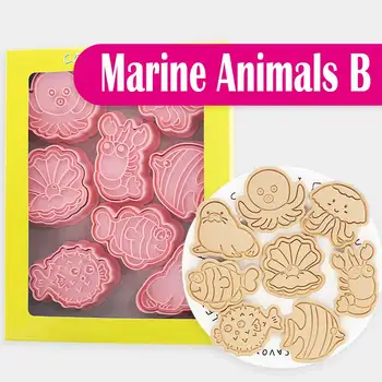 8 Adet / takım Deniz Hayvan Çerez Kesiciler Plastik 3D Karikatür Preslenebilir Bisküvi Kalıp kurabiye damgası Mutfak Pişirme Pasta Bakeware