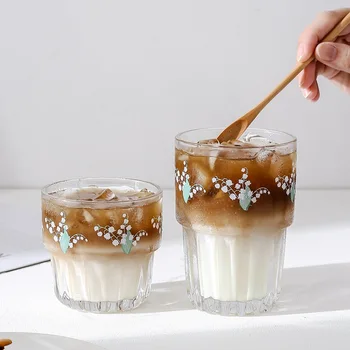 Vadi zambağı Çiçek Fincan Kore Ins Rüzgar Buz Kahve cam kupa Taze Kız Kalp Kola Süt çay bardağı Üst Üste Bindirilebilir