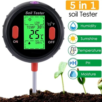 Yeni 5 İn 1 Toprak test kalemi Toprak Test Cihazı Toprak ph ölçer Toprak PH sıcaklık ışık test cihazı bitkiler ve çiçekler için bahçe aletleri 48 % kapalı