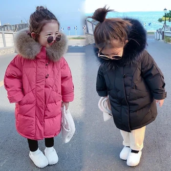 3-8 Yıl Bebek Çocuk Parkas Kış sıcak Uzun Ceket Kız Ceket Moda Kürk Yaka Kapşonlu Çocuk Dış Giyim Toddler Kız Giysileri