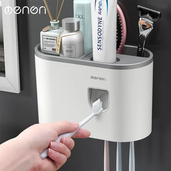 Tek fincan tembel otomatik diş macunu dağıtıcı duvara monte diş fırçası raf banyo gargara diş kutu seti