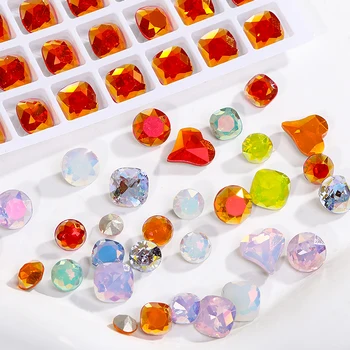 XIAOPU Yuvarlak Cam Rhinestones Glitter Opal Strass Kristaller Pointback Yastık Boncuk Takı Yapma Aksesuarları