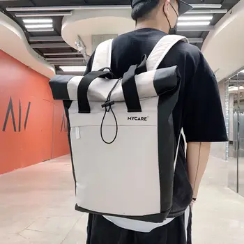 Genç İçin MJZKXQZ Yeni su Geçirmez Sırt çantası KADIN Casual Kore Okul Çantası Erkek Laptop Roll Top Siyah Seyahat Sac Omuz Çantası Sac