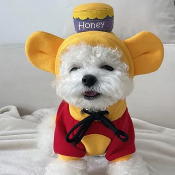 Sonbahar Pet Köpek Giysileri Karikatür Ayı kulaklar Hoodie Tatlı Bal Şapka Ayarlanabilir Polar Mont Küçük Orta Köpek İçin Köpek Giyim