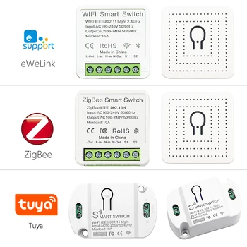 Tuya Zigbee Wifi akıllı anahtarı 16A Mini DIY ışık anahtarları 2 Yollu akıllı ev ile Tuya Akıllı Yaşam eWeLink Alexa Alice Google Ev