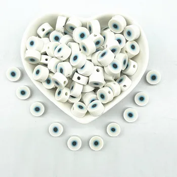 YENİ 30pcs10mm Beyaz Göz Boncuk Polimer Kil Spacer dağınık boncuklar Takı Yapımı için diy bilezik Aksesuarları