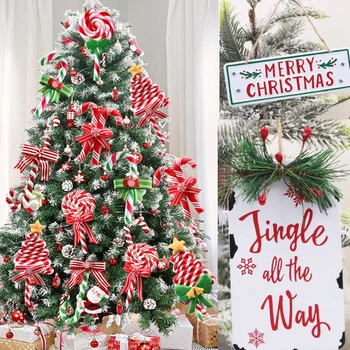 Yılbaşı Ağacı Süsleme Süsleme Yumuşak Kil Lolipop Noel Baba baston şeker Noel Ağacı Kolye Ahşap İşareti 2022 Yeni Yıl Hediyeleri
