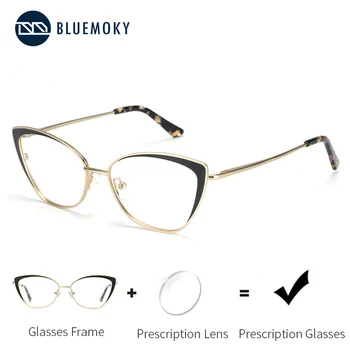 BLUEMOKY titanyum Metal kedi göz gözlük çerçeve kadınlar için optik mavi ışık engelleme Lens gözlük miyopi reçete gözlük