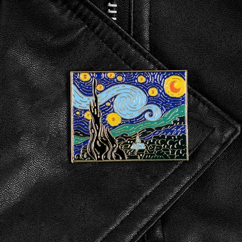 Yıldızlı Gece Broş Ressam Yağlıboya Van gogh'un Masterpiece Sanat metal pimler Emaye Broş Yaka Pin Sırt Çantası Rozeti Pin