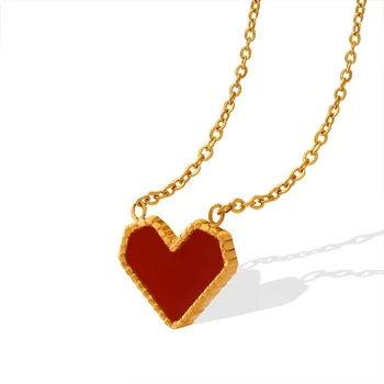 Basit Kırmızı Kalp Kolye Kadınlar için 18K Altın Renk Klavikula Zinciri Akrilik Aşk Paslanmaz Çelik Kolye Vintage Takı Hediyeler