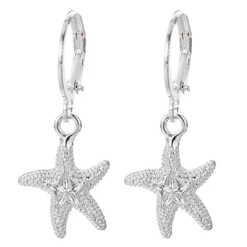 925 Ayar Gümüş Denizyıldızı Damla Küpe Klasik Denizyıldızı Charms Hoop Küpe Kadınlar için Moda Düğün Parti Takı