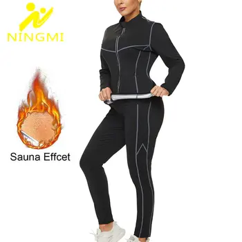 NINGMI Sauna Takım Elbise Kadınlar için Kilo Kaybı Üst Tayt Sıcak Ter Ceket Pantolon Spor Spor Bayanlar Vücut Şekillendirici Yağ Yakma