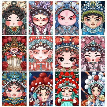 Yeni Elmas Boyama Çin Kültürel Opera Rol Tam Yuvarlak / Kare Elmas Nakış Resim Mozaik Çapraz Dikiş Ev Dekor