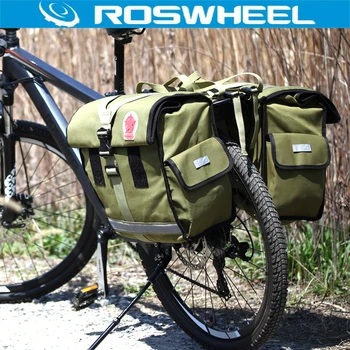 ROSWHEEL 50L Bisiklet Su Geçirmez Çanta Retro Tuval Bisiklet Taşıyıcı Çanta Bisiklet Çift Taraflı Arka Raf Kuyruk Koltuk Bagaj Pannier İki Çanta