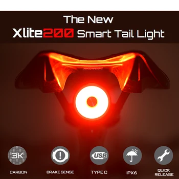 Enfıtnıx Xlite200 Akıllı Kuyruk İşık Bisiklet Otomatik Fren Arka İşık Karbon Fiber Hafif Parlak Led Uyarı Bisiklet İşık