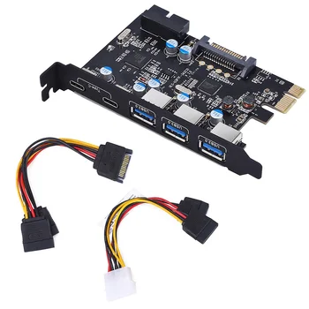 USB 3.0 PCI-E Kart Tipi C (2) Tip A (3) 5 Port PCI Express Genişletme Kartı Dahili 19pin Konektörü Windows MAC