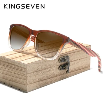 KINGSEVEN Yeni trend Moda Tasarım Kadın Güneş Gözlüğü Erkekler Degrade Çok Renkli Doğal Ahşap Ayna UV400 Lens güneş gözlüğü Okülo