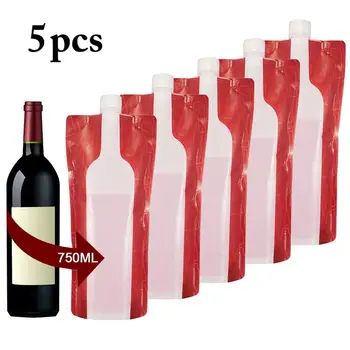 5 Adet/takım Katlanabilir Şarap Çanta 750 ml Taşınabilir Kullanımlık Plastik şarap şişesi Kılıfı Cep Şişesi Sıvı Geçirmez Aksesuarları İçin BARBEKÜ seyahat