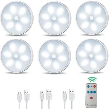 Uzaktan Kumanda LED Puck Gece ışıkları USB Şarj dolap altı ışığı Yatak Odası Mutfak Koridor Dolap Dolap Aydınlatma lambası