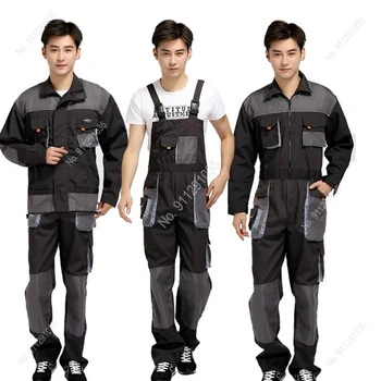 Yeni işçi tulumu erkekler iş tulumları koruyucu tamirci strap jumpsuits pantolon çalışma üniformaları artı boyutu kolsuz tulum