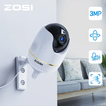 ZOSI IP Dome Kamera 3MP HD Pan / Tilt / Zoom Kablosuz Wifi Güvenlik Gözetleme Sistemi, İki Yönlü Ses, Bebek / Dadı / Pet Monitör