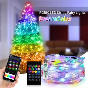 3/5 / 10M RGBICLED Dize İşıklar Peri İşıklar Garland Akıllı Bluetooth App Uzaktan Kumanda noel ev dekoru USB Noel