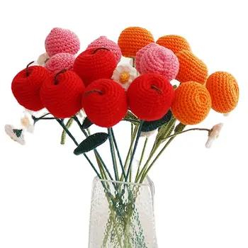 El yapımı Örme Çiçekler Çilek Elma Portakal Şeftali Meyve Buketi Bitmiş DIY Yaratıcı El Sanatları Ev Düğün Parti Dekor