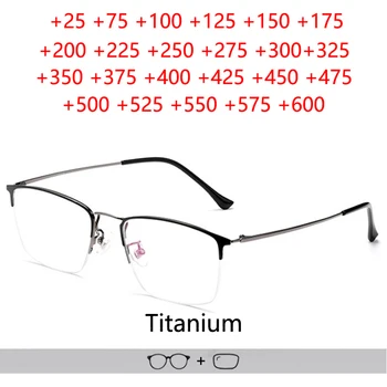 Moda Gerçek Titanyum okuma gözlüğü Erkek Kadın Ultralight Yarım Çerçeve Reçete Gözlük İş Yüksek Kalite +125 +175 +225