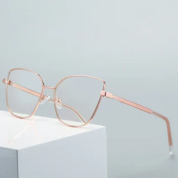 Kadın gözlük çerçeve ile Yeni Anti mavi ışık bilgisayar okuma gözlüğü Moda Büyük Çerçeve Kedi Gözü Metal gözlük Aksesuarları