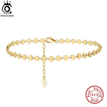 ORSA JEWELS 925 Ayar Gümüş 4mm yuvarlak tabak Zincir Halhal 14K Altın Kaplama Basit Takı Kadınlar için doğum günü hediyesi SA25