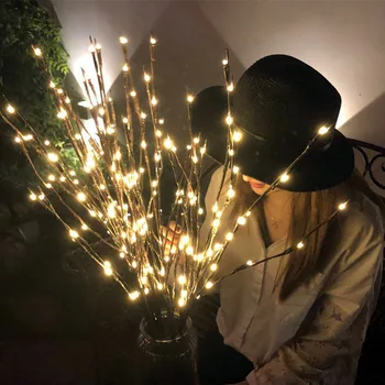 20LED ışıklı söğüt dalı ışık pil kumandalı ışıklı şube vazo dolgu söğüt ağacı yapay dal ışık yatak odası için