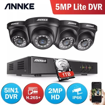 ANNKE 8CH H. 265 + 5MP Lite CCTV Sistemi DVR 4 adet 2.0 MP IR Gece Görüşlü Güvenlik Dome Kameralar 1080P Video Gözetim Kiti