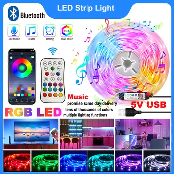 5V usb'li şerit LED ışıkları 5050 renk RGB şerit Bluetooth kontrol tv arkaplan ışığı Uzaktan kumandalı Led ışıkları odası dekor Neon ışık Luces
