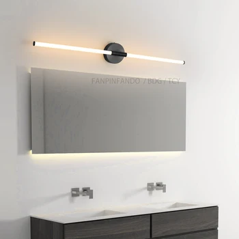 FANPINFANDO Modern banyo aynası ışık yatak odası Dresser ayna led ışık yuvarlak disk altın / siyah akrilik tüp aplik lamba
