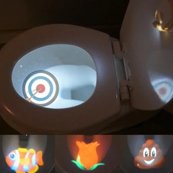 Klozet ışık 5 projektör desenleri Hareket Sensörü Aktif LED lamba pili İşletilen Gece Lambası Tuvalet Kapağı için LED