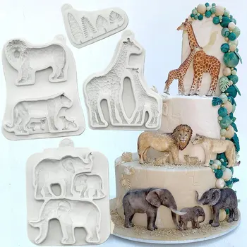 Zürafa Fil Aslan Hippo silikon kalıp Fondan Çikolata Sugarcraft Kalıp Kek Dekorasyon Araçları Pişirme Aksesuarları XK070