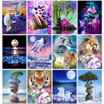 DİY 5D Elmas Boyama Deniz Kıyısı Ay Ağacı Hayvan Çapraz Dikiş Takım Elbise Tam Yuvarlak Mozaik Nakış sanat resmi Elmas Dekorasyon