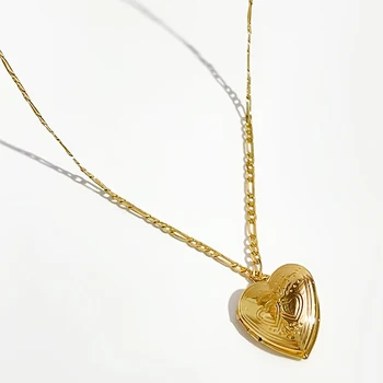 Peri'sbox Aşk Kalp Madalyon Kolye Kalın Zincir Altın Renk Kolye Kadınlar için Vintage Kolye Kolye Moda Arkadaş için Hediye
