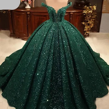 On Zhu Arapça Müslüman Yeşil Sequins Boncuk düğün elbisesi Kapalı Omuz Dantel Akşam Partisi Törenlerinde Sweep Tren elbiseler de soirée