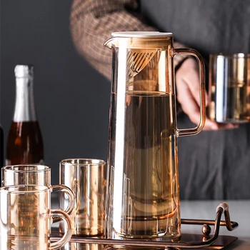 Iskandinav 1.5 L Amber cam su sürahisi ısıya dayanıklı Cam çay seti su sürahi tencere ev sıcak soğuk su ısıtıcısı çay sürahi suyu sürahi bardak