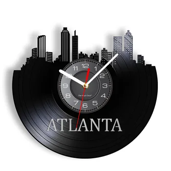 Atlanta Skyline Vinil kayıt saati GA Gürcistan Duvar Sanat Atlanta Duvar Dekor Atlanta Memleketi Cityscape duvar Saati ABD Seyahat Hediye