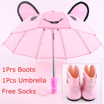 3 Adet / takım Bebek Ayakkabıları yağmur çizmeleri Şemsiye Çorap Aksesuarları İçin 18 İnç Amerikan Kız ve 43Cm Bebek Yeni Doğan Yeniden Doğmuş Bebek kız çocuk oyuncağı