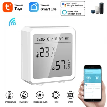 Tuya Akıllı yaşam WİFİ Sıcaklık Ve Nem Sensörü Kapalı Higrometre Termometre lcd ekran Desteği Alexa Google Ev