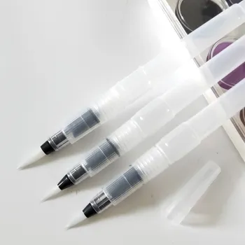 3 adet / grup Doldurulabilir renkli cetvel kalemi Boyama Fırçası Ressam Öğrenciler Kaligrafi cetvel kalemi Su Deposu ile Kalemlik