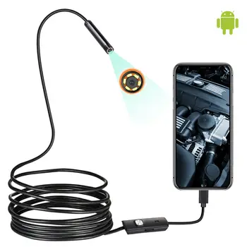 Mini Endoskop Kamera Su Geçirmez Endoskop Borescope Ayarlanabilir Yumuşak Tel 6 LEDS 7mm Android Tip-C USB Muayene Kamera Araba için