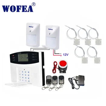 Wofea LCD ekran Ses Hatırlatmak GSM Alarm Sistemi İle Otomatik Arama Ve SMS Alter Kablolu PIR Ve Kapı Sensörü kitleri