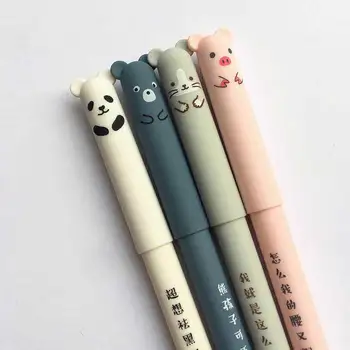 4 adet / grup Kawaii Silinebilir Kalem Ayı Panda Pembe Domuz Kedi Kalemler Sevimli Karikatür Hayvanlar Yıkanabilir Kolu Jel Kalem 0.35 mm Dolum Çubuklar Hediye