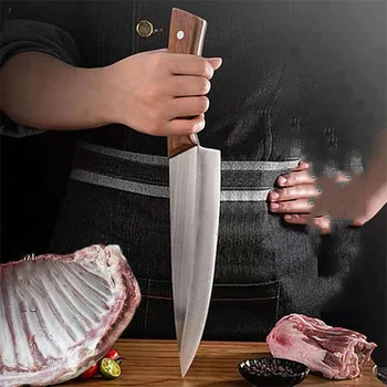 Cleaver Bıçak Yüksek Karbonlu Çelik Mutfak Bıçakları Et Sebze Bıçağı Keskin Kamp Pişirme Cleaver Şef Kasap Bıçakları