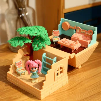 DollHouse Minyatür Mobilya DIY Bebek Evi Mini Bebek Yeşil Ağaç Orman Villa Ev Kız İçin noel hediyesi Çocuk Oyuncakları